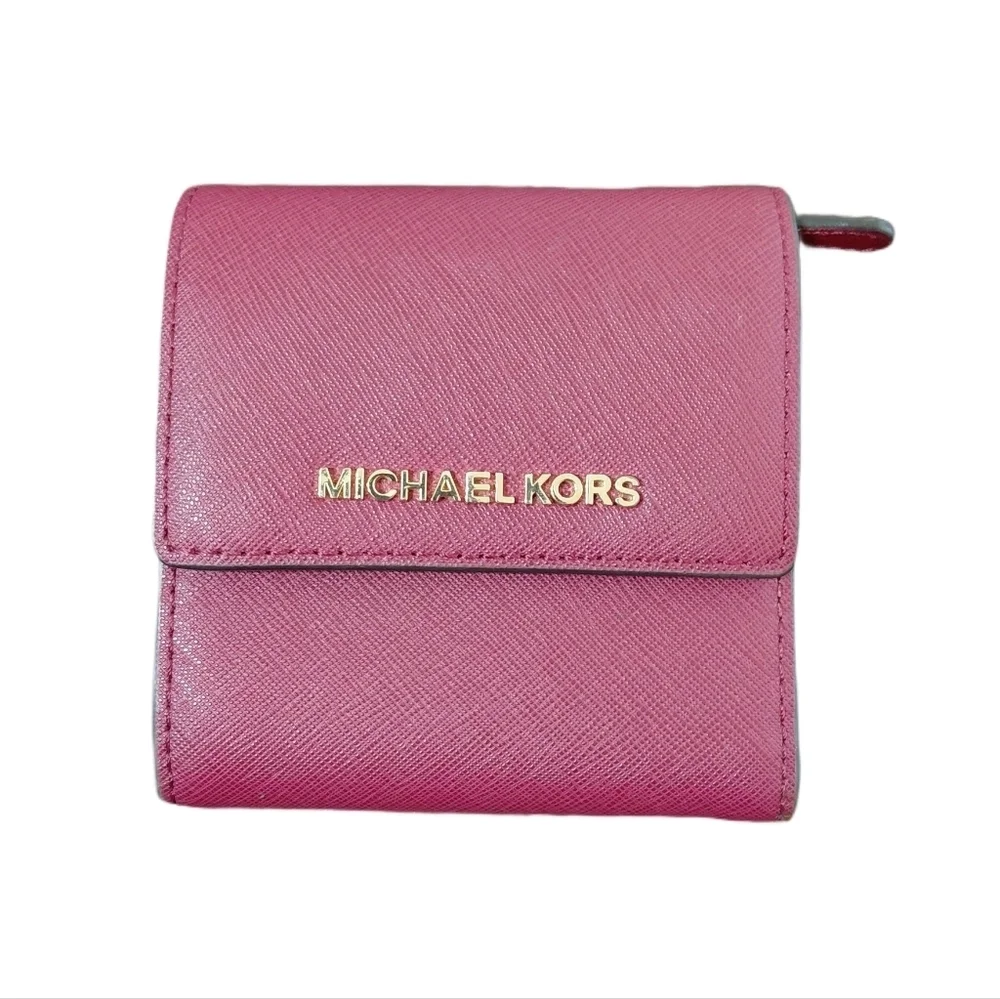 Michael Kors Wallet Small Burgundy Saffiano Leather Tri-fold